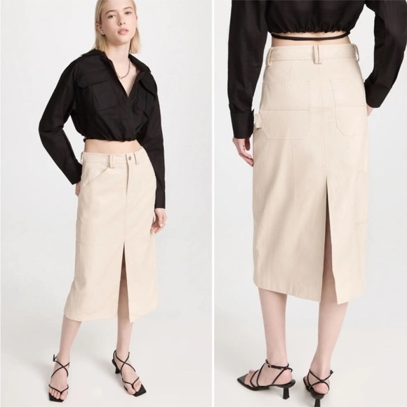 A.L.C Alden Faux Leather Front Back Slit Midi Skirt Size 4 - Picture 2 of 16